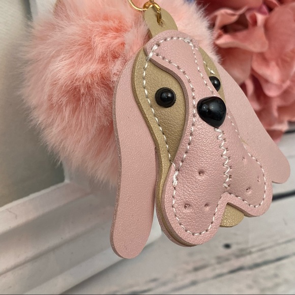 Pretty Pink Hound Dog on Pink Pom Pom Keychain - Picture 5 of 9